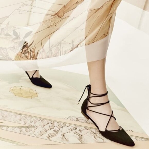 Louise et Cie ‘Abri’ Black Pointy Toe Ghillie Flat Lace-up Tie Sandals / Shoes 6 - Picture 1 of 16